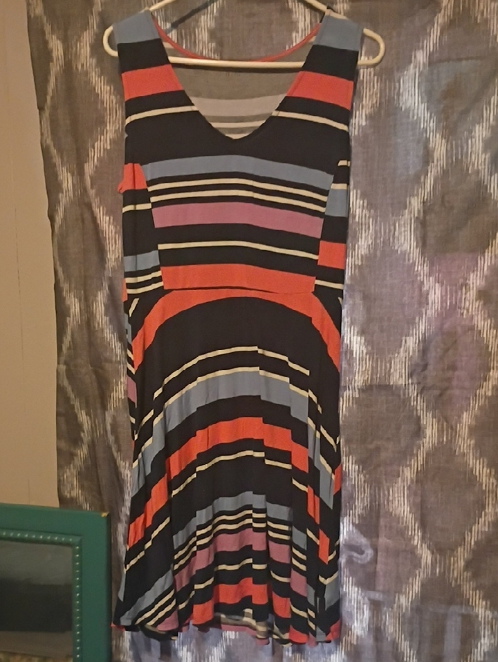 a.n.a Navy Blue Multi-Striped Sleeveless Midi Dress